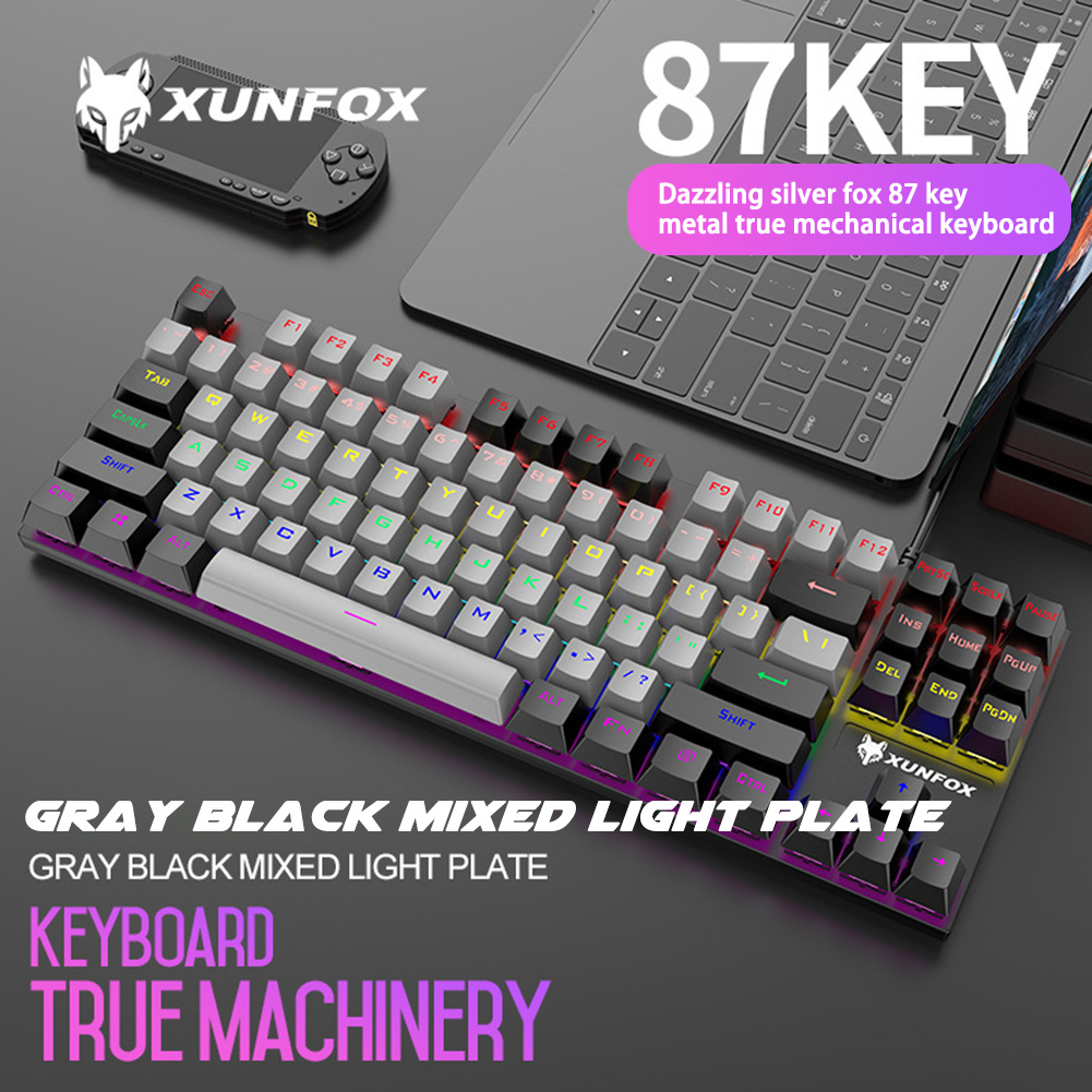K80 Wired Mechanical  Keyboard Cyan Axis Ergonomic Design Metal Panel Luminous Desktop Computer Notebook 87-key Game Keyboard Gray black