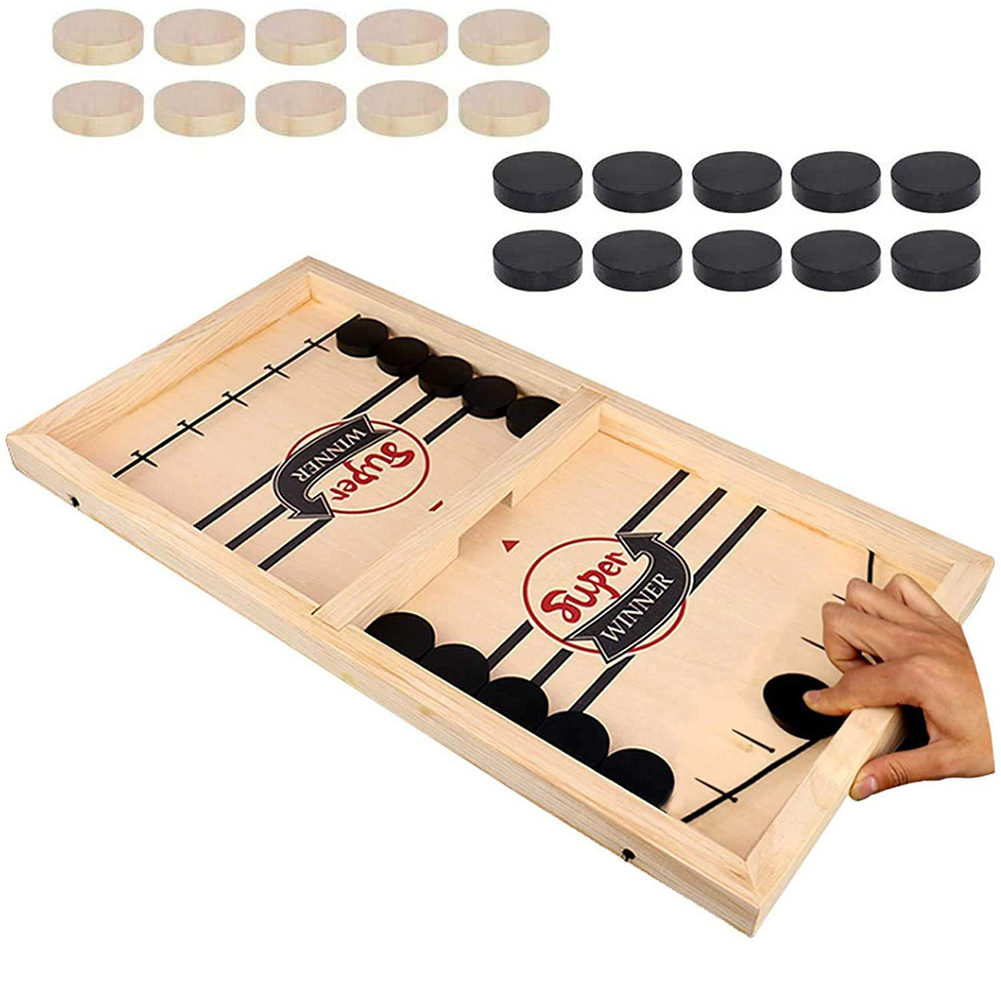[US Direct] 1 Set Of Mdf Board  Game Ice Hockey Game Desktop Sports Board Game For Family Games Night Fun Wood color