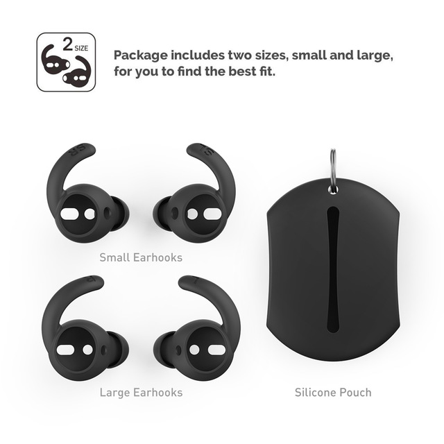 2 Pairs Soft Silicone Ear Hooks Covers for Apple Airpods Earphone Case Eartips Hook Cap Pouch for Apple Airpods Accessories black