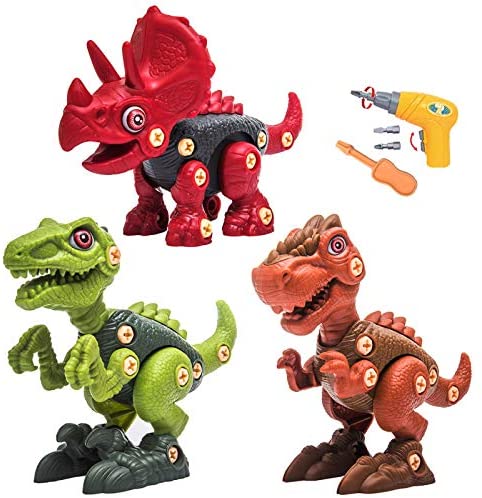 Dinosaur Building  Take Apart  Toy With  Electric Drill Screwdriver T-rex  Tyrannosaurus Triceratops Raptor  Dinosaur Toys Gift For  Boys  Grils as shown