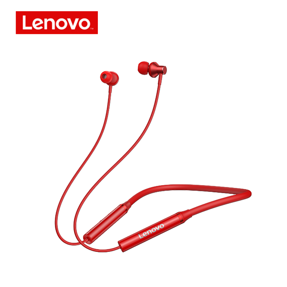 Lenovo Wireless Earphone He05x  Blutetooth  5.0 Sports Headphone Ipx5 Waterproof Earplugs Hifi Sound Magnetic Neckband Headset red
