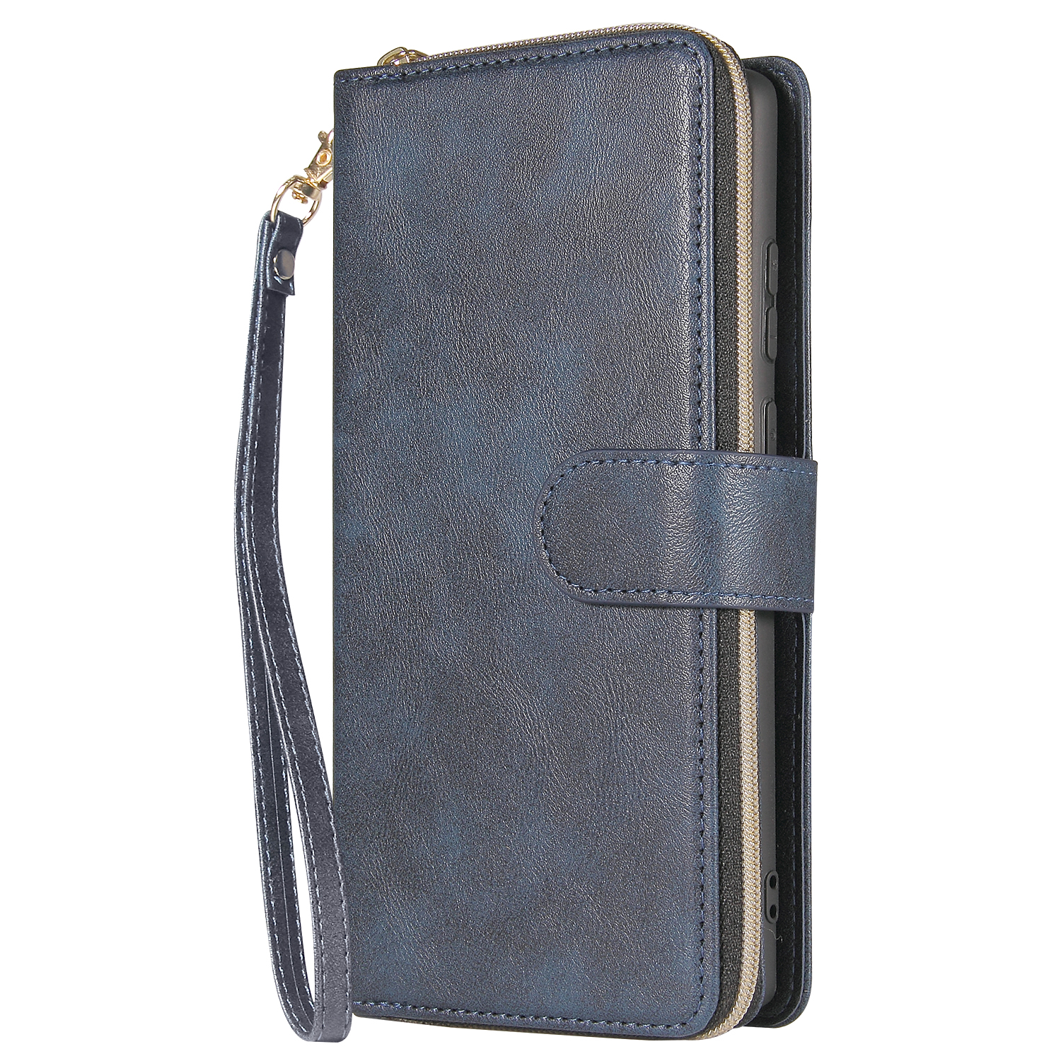 For Samsung A51 5G/A71 5G/Note 10 pro Pu Leather Mobile Phone Cover Zipper Card Bag + Wrist Strap blue