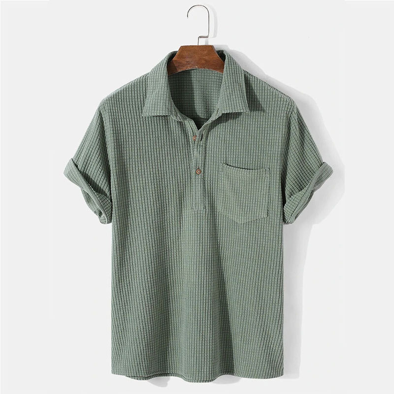 Men's Short Sleeve Shirt Casual Top Loose Solid Color Lapel Shirt Tops Summer Beach Shirt