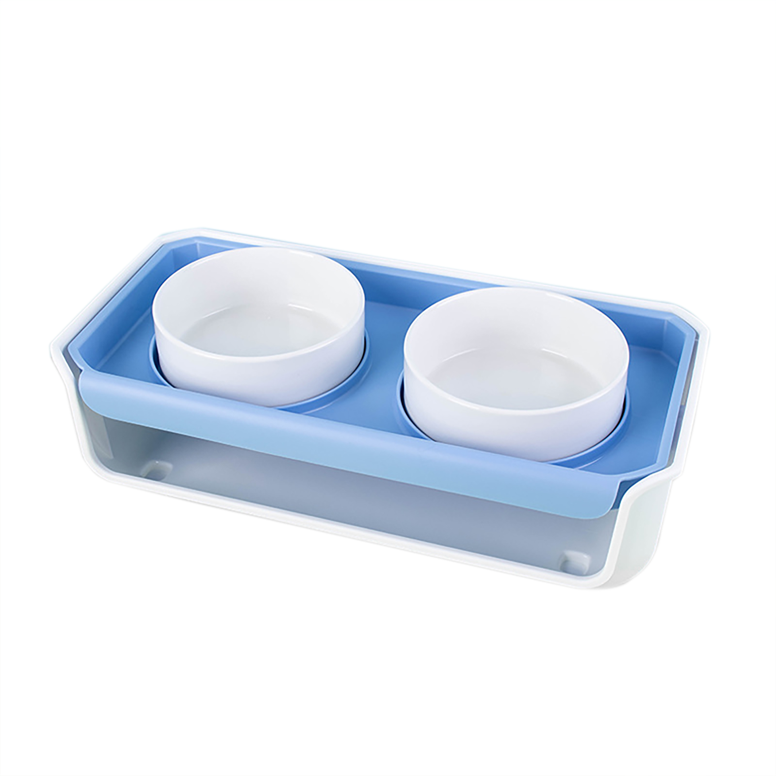 Double Cat Dog Bowl Food Water Ceramic Bowl Adjustable Oblique Neck Protection Pet Feeder For Kitten Puppy blue