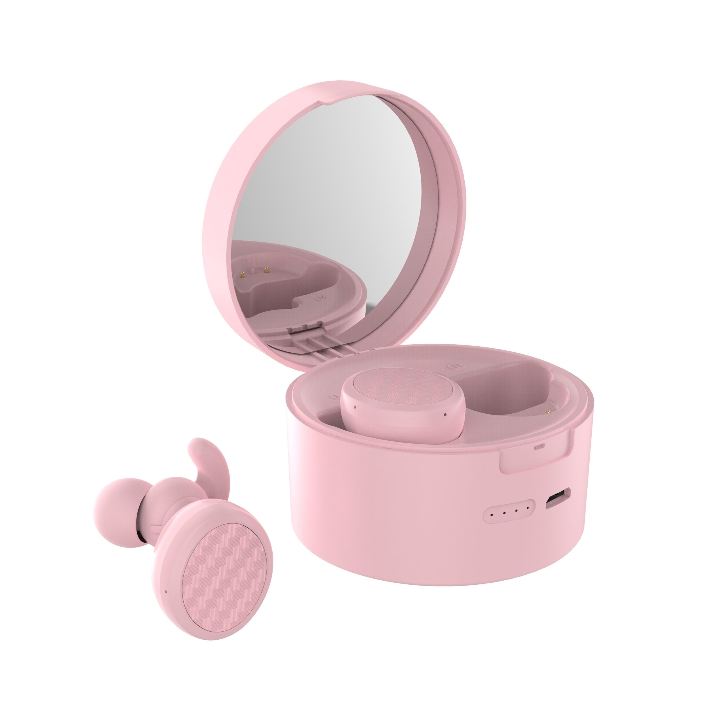 TWS Bluetooth Earphone Cosmetic Mirror 5.0 Earplugs Stereo Wireless Headset Phone Bracket Pink