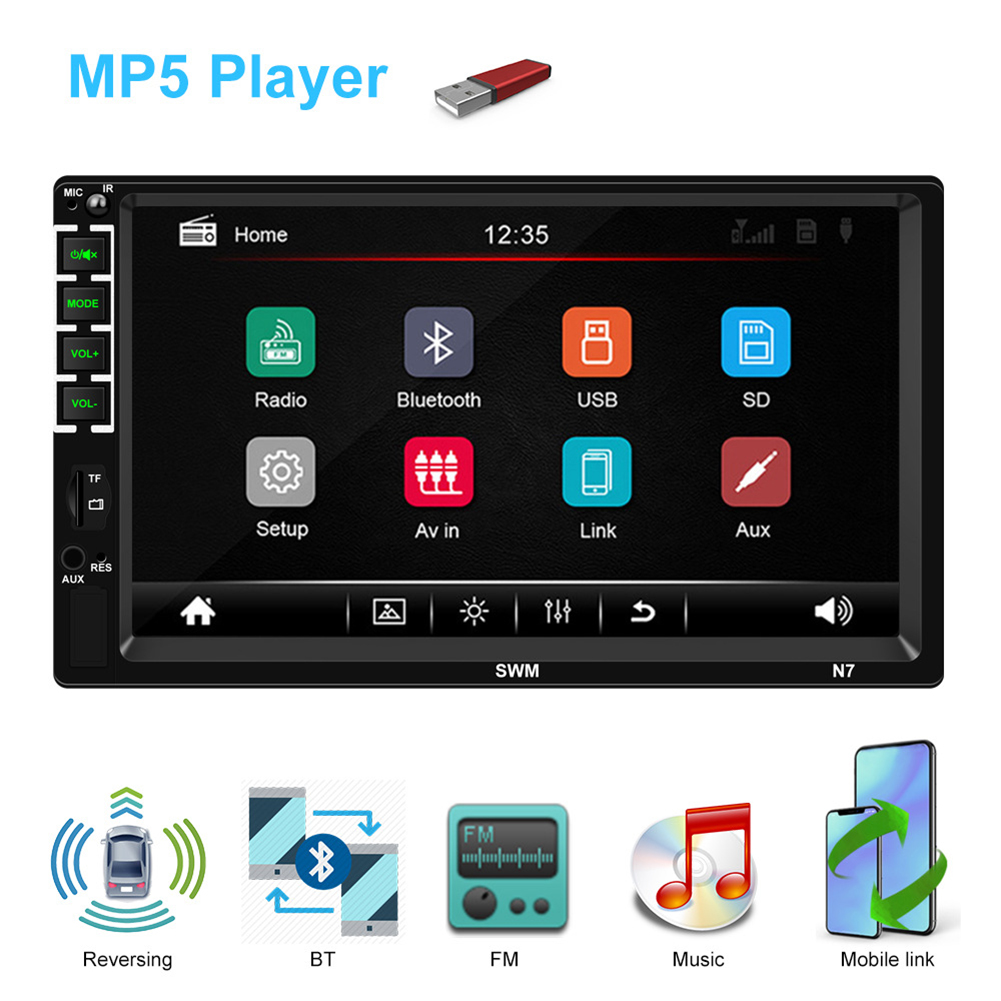 Car Stereo Mp5 Player 7-inch Hd Touch-screen Universal Bluetooth-compatible U Disk Aux Playback Radio Reversing Video Display Standard +12 light camera