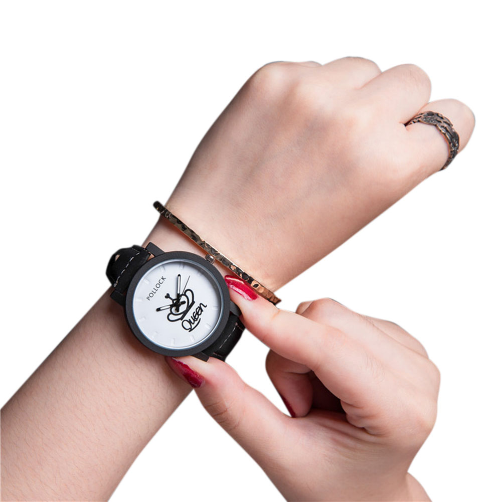 Queen/King Stylish Lovers Quartz Watch Stylish Wristwatch Ornament Gift QUEEN white dial black band