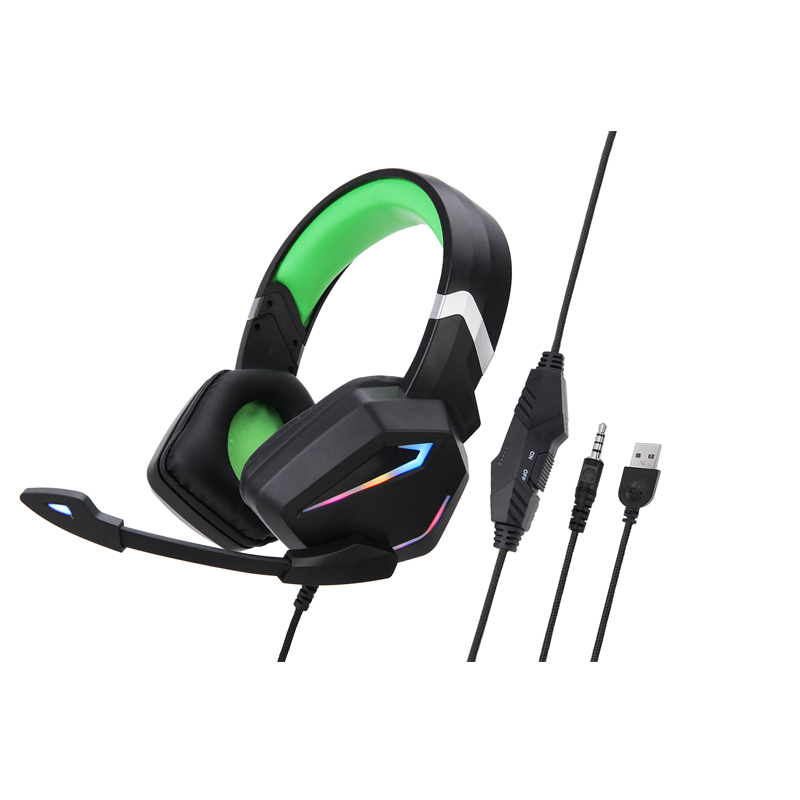 G20 Dynamic Rgb Dual Streamer Wired  Headset Noise Reduction Microphone Stereo Ergonomic Head-mounted Gaming Computer Earphone Black green
