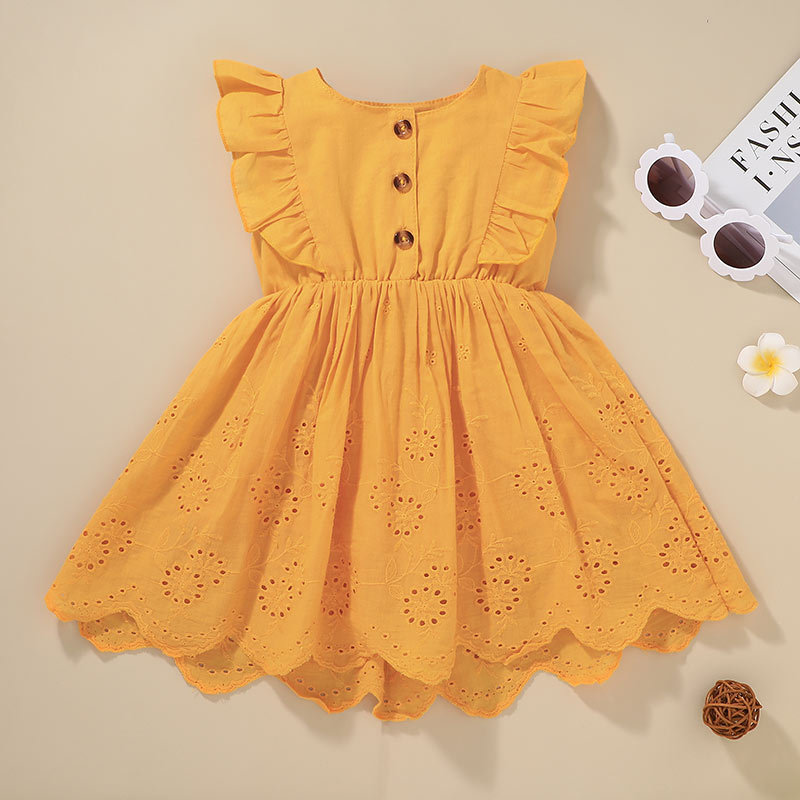 Summer Newborn Baby Girl Clothes Cotton Dress For Infant Baby Girls  Clothing Outfits Cool Breathable Casual Dress Dress Color Yellow Kid Size  24M