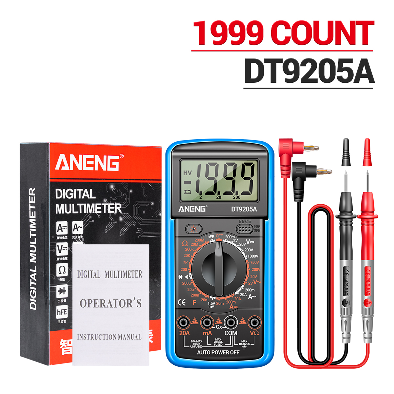 ANENG DT9205A Digital Multimeter 1999 Counts High-precision Tester
