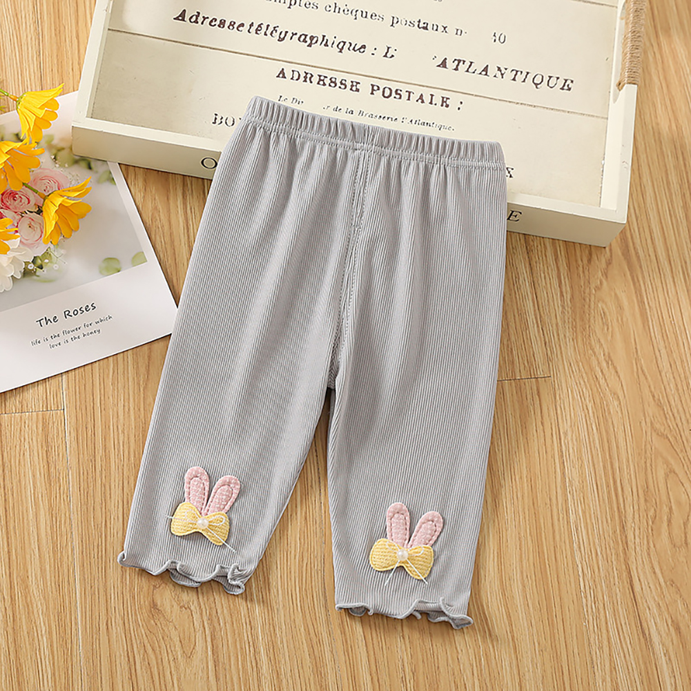 Kids Girls Leggings Pleated Pants Solid Color Comfortable Breathable Summer Toddlers Baby Cropped Pants gray 4-5Y 100cm