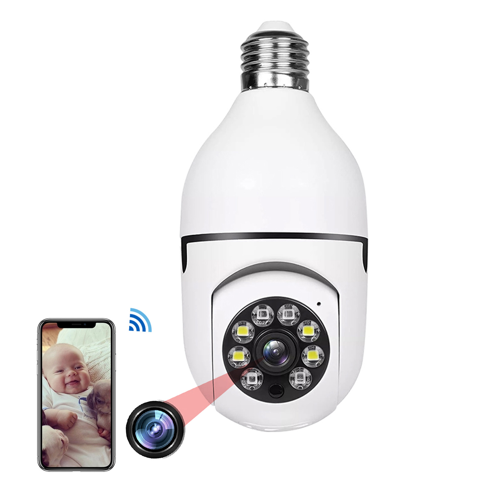 A6 E27 Bulb Surveillance Camera Night Vision Smart Hd 4x Digital Zoom Video