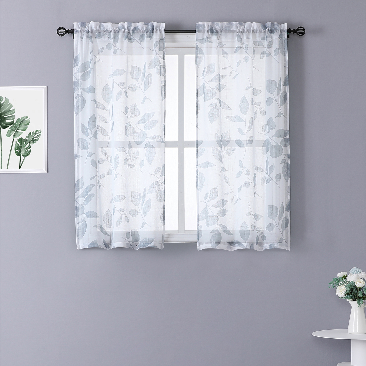 US Home Curtain Large Leaf Paint Printed Small Short Window Curtain