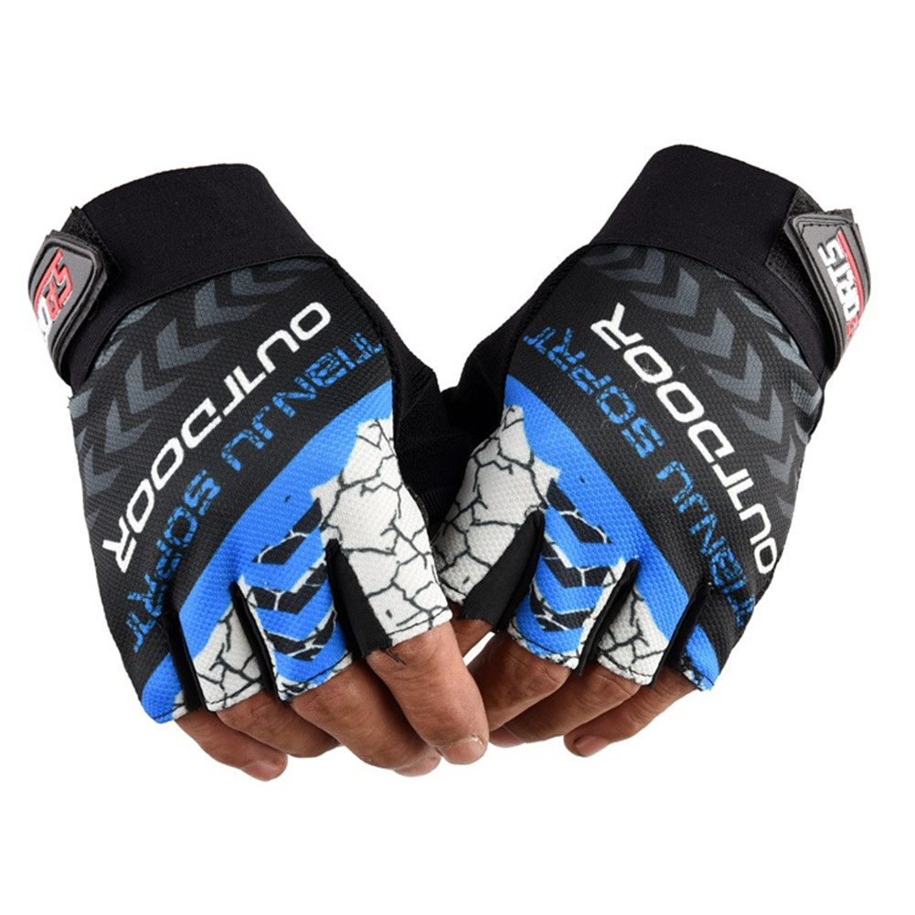 1 Pair Nylon Half  Finger  Gloves For Men Women Mountain Bike Fishing Fitness Yoga Non-slip Gloves blue