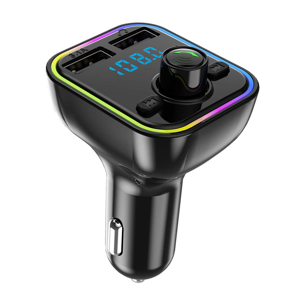 Car Bluetooth-compatible Fm Transmitter Dual Usb Charger Voltage Display Wireless Adapter black