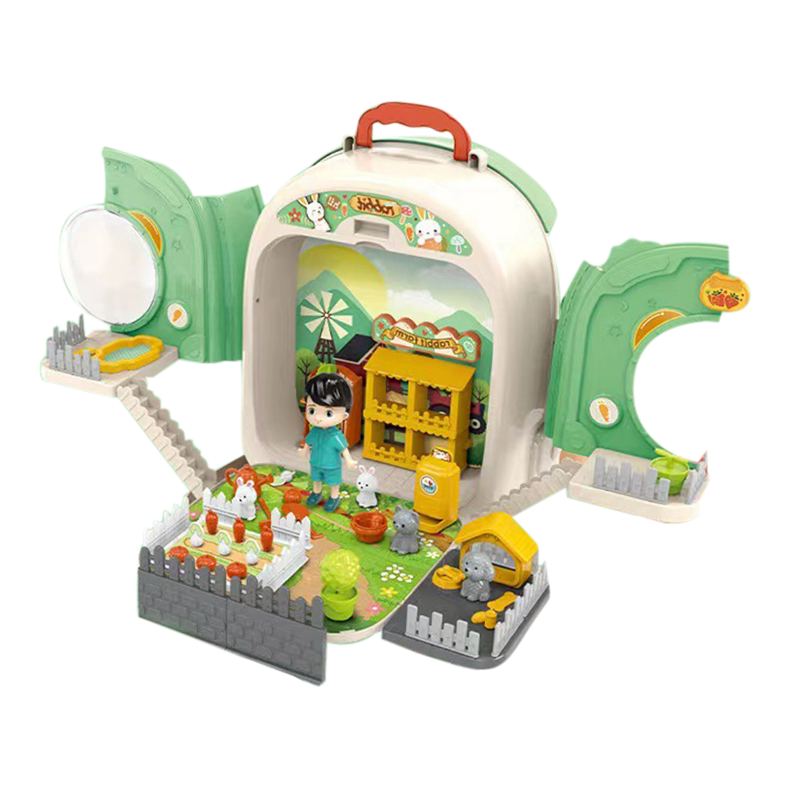 3-in-1 Farm Pretend Play Backpack Set Cute Rabbit Pet Care Playset Play House Toys For Boys Girls Christmas Gifts Green