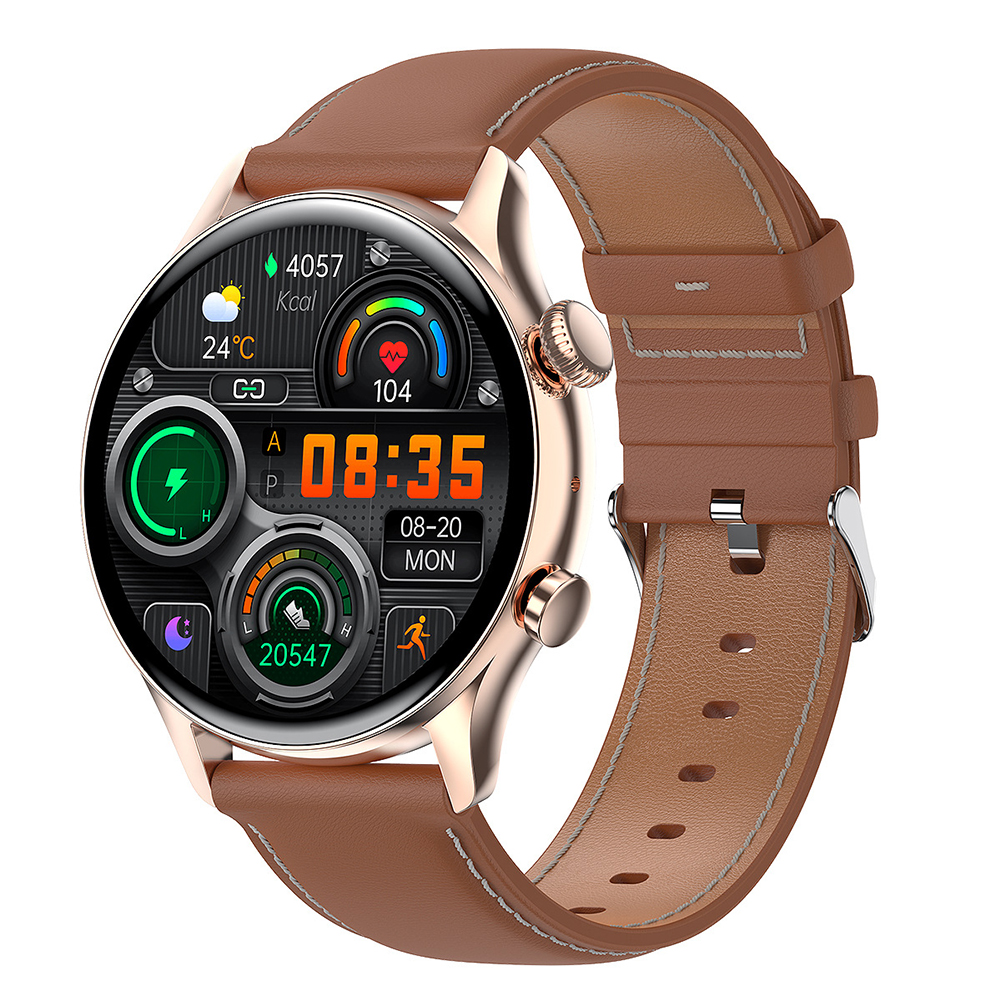 HK8Pro Intelligent Watch Bluetooth-compatible Calling Offline Payment Synchronized Sports Music Walkman Nfc Smartwatch Gold brown leather (gold)