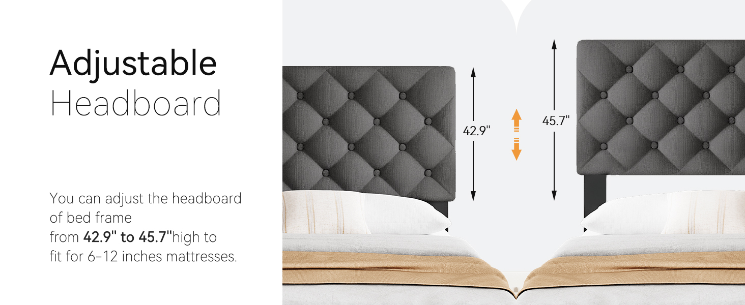 US GARVEE Full Size Bed Frame with 4 Storage Drawers and Adjustable Headboard, Linen Upholstered Platform Bed Frame, Diamond Stitched Button Tufted, No Box Spring Needed(Dark Grey)