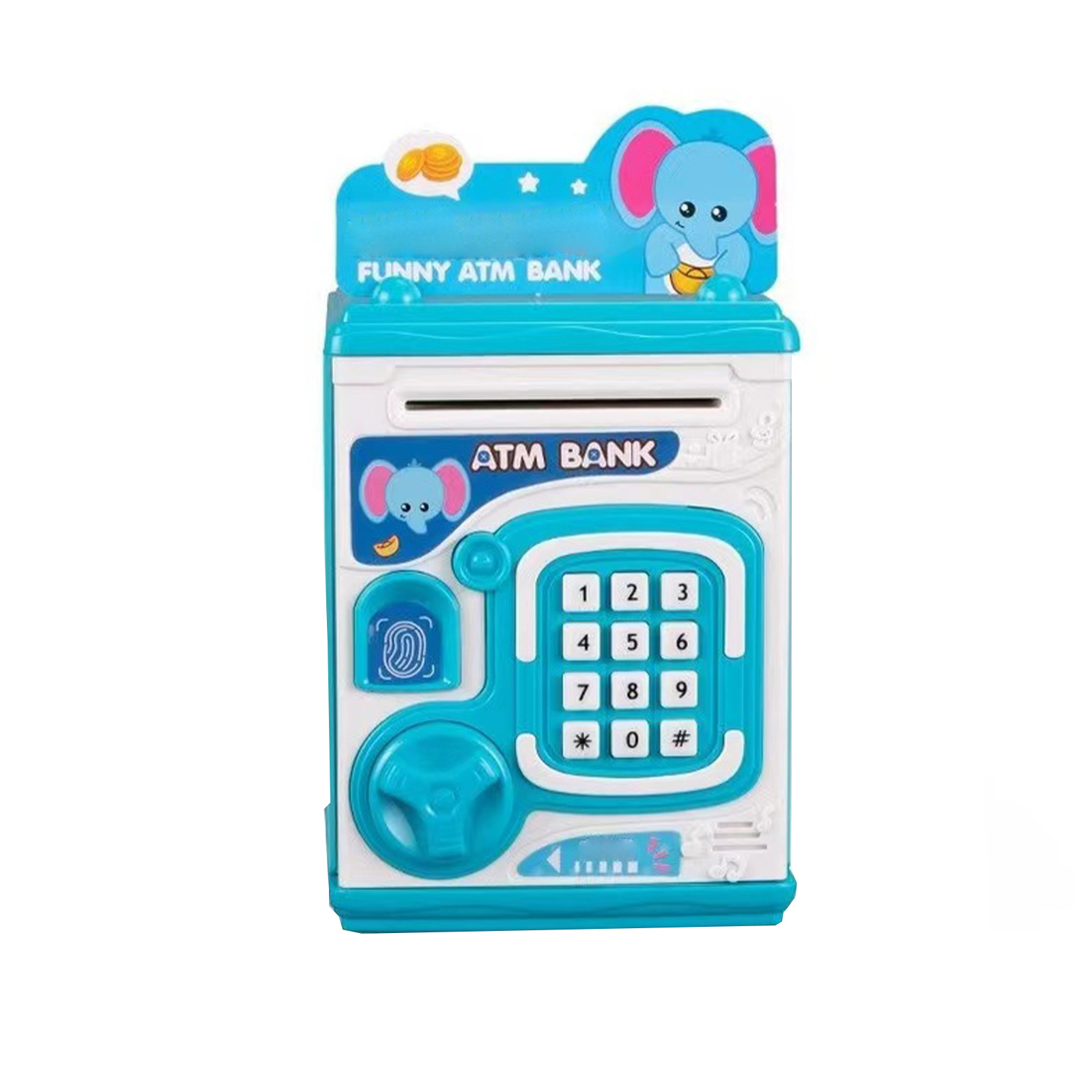 Piggy Bank Toy Electronic ATM Savings Machine Simulation Fingerprint Password Unlocking Money Box For Kids blue