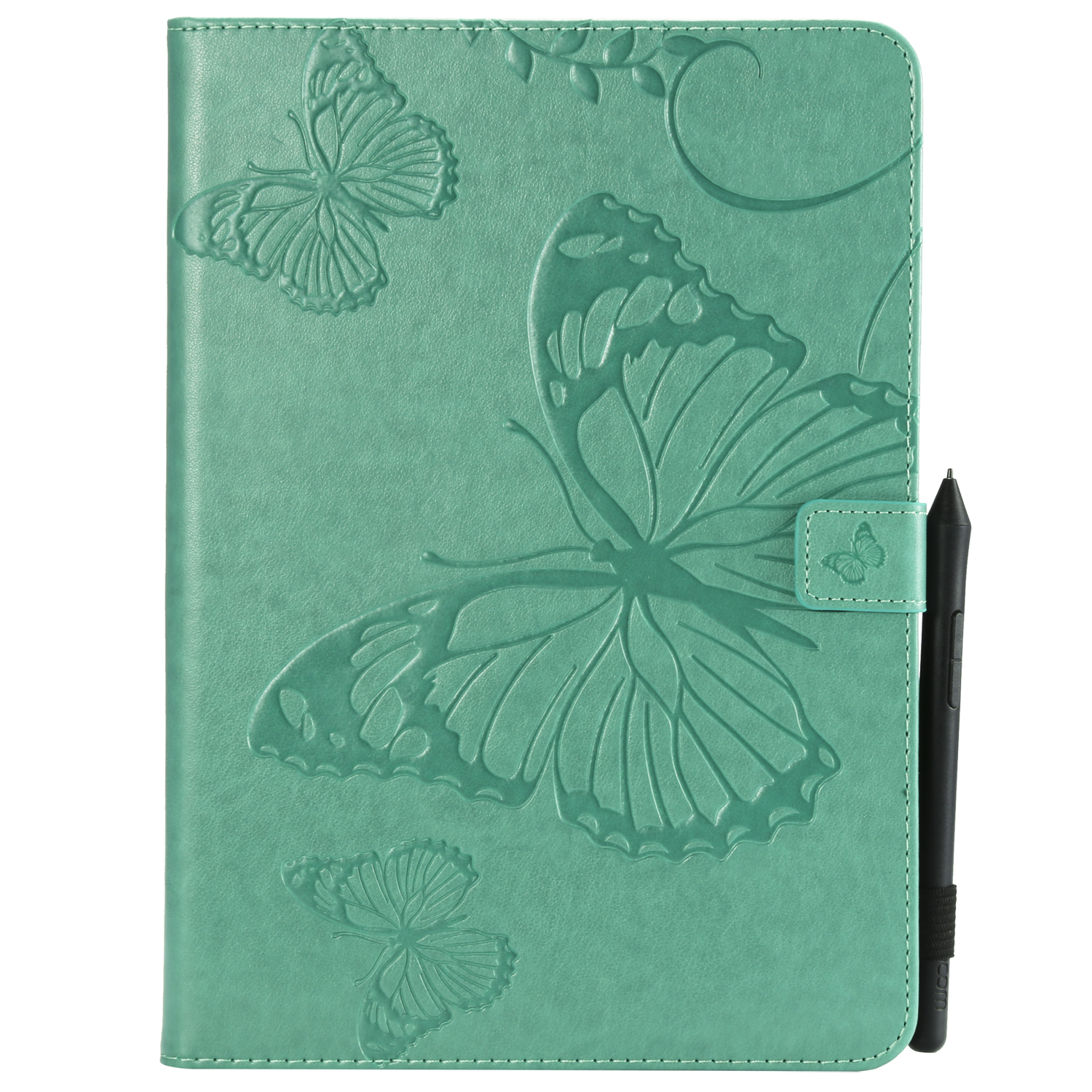 For iPad 5/6/air1/air2 9.7 Fashion Butterfly Embossed PU Leather Magnetic Closure Stand Case Auto Wake/Sleep Cover with Pen Slot green