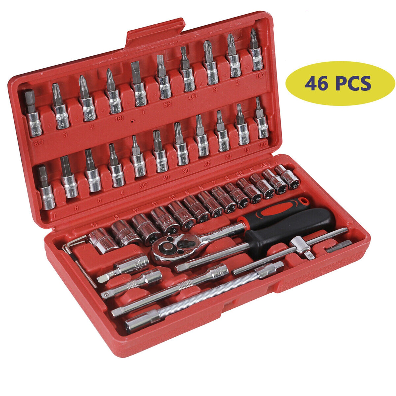 46pcs 1/4 Inch Drive E Bit Torx Bit Socket Wrench Set Car Repairing Tool Kit With Solid Storage Box 46pcs/sets
