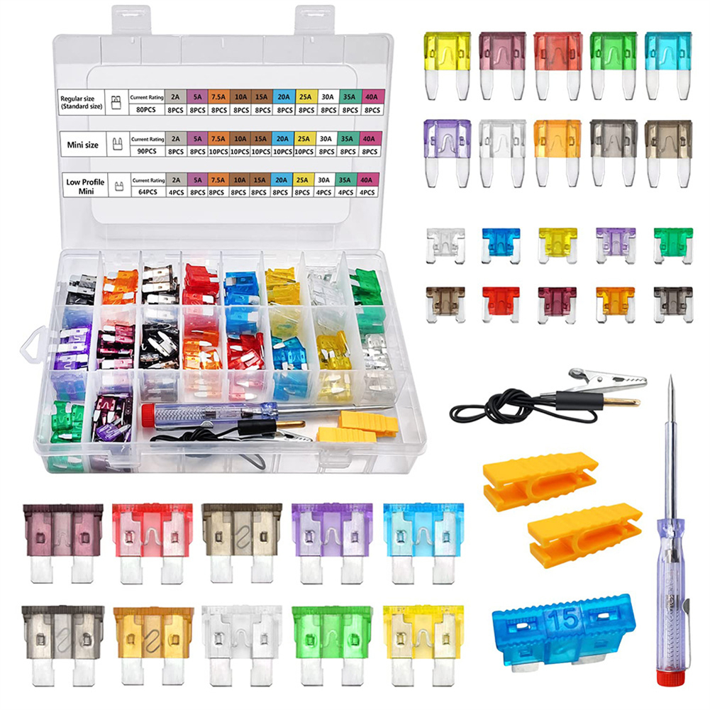 234pcs Car Fuse Zinc Sheet Set Mini/Small/Medium Size 2a 5a 7.5a 10a 15a 20a 25a 30a 35a 40a Fuse Combination Kit 234pcs (zinc sheet)