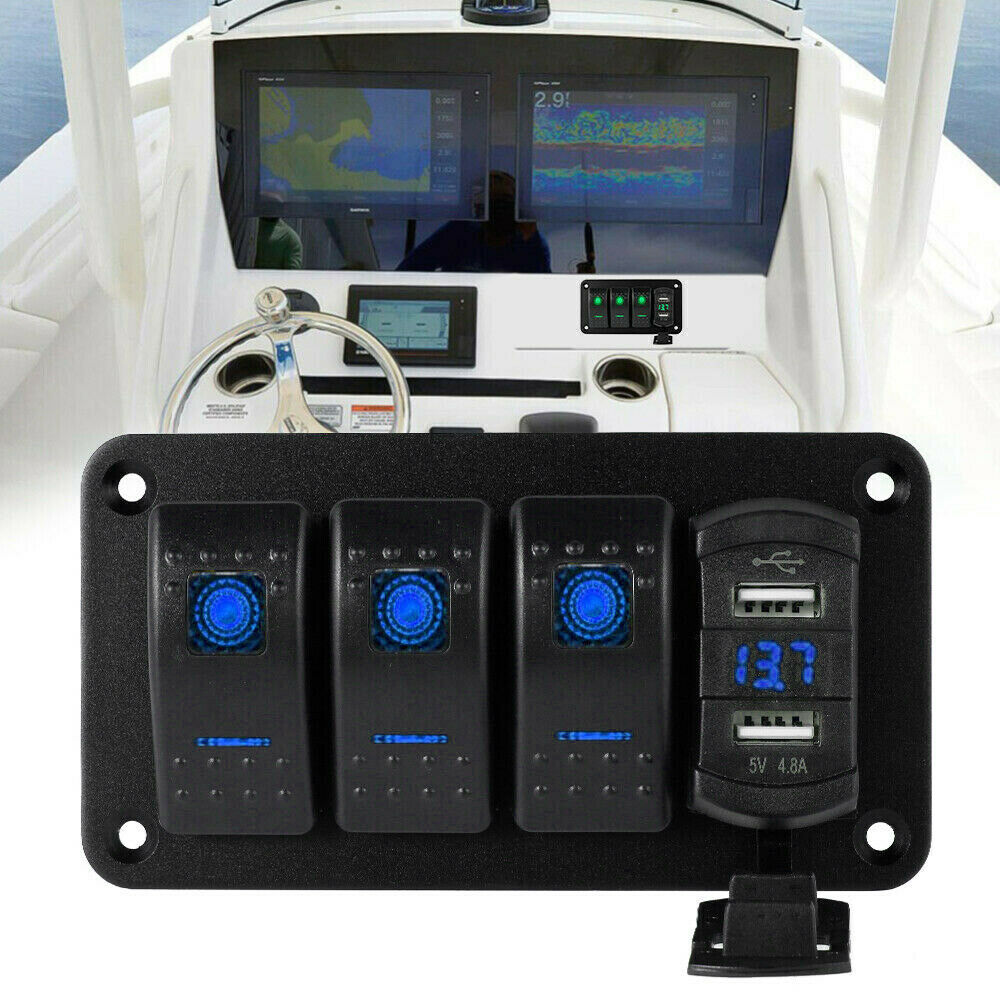 Rocker Switch Panel Dual Usb+ Voltage Digital Display Panel Car Modification Parts Blue light