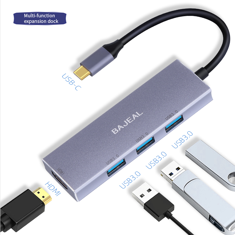 HDMIi 4k Type-c Docking Station Type-c to Usb 3.0 Hub  4 in 1 Extender for Macbook Silver gray