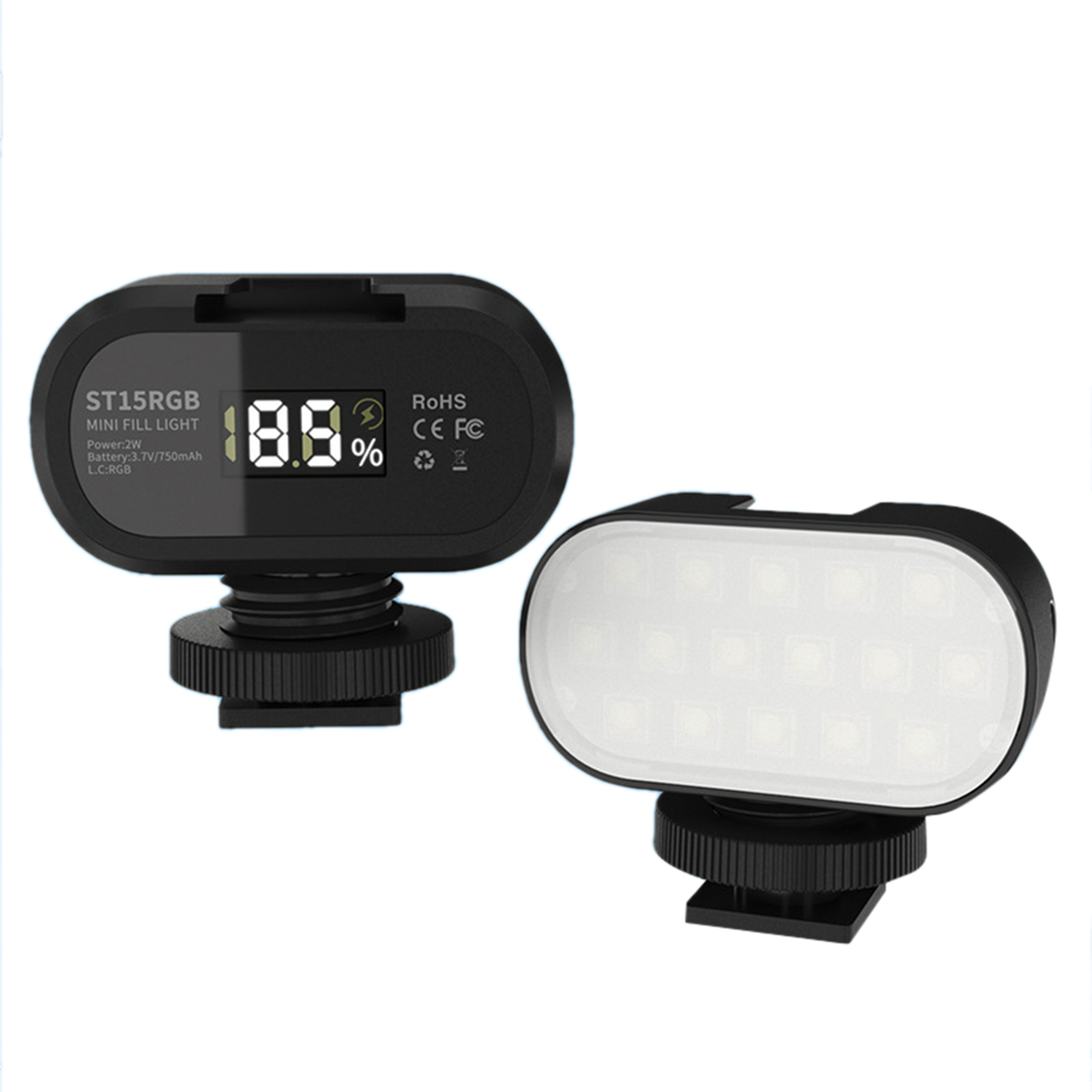 Pocket RGB Camera Light Rechargeable Handheld LED Video Fill Light With LCD Display 1/4 Inch Screw Mount Adapter And Cold Shoe Portable Selfie Light For Live Streaming Photograph Fill light 16LED