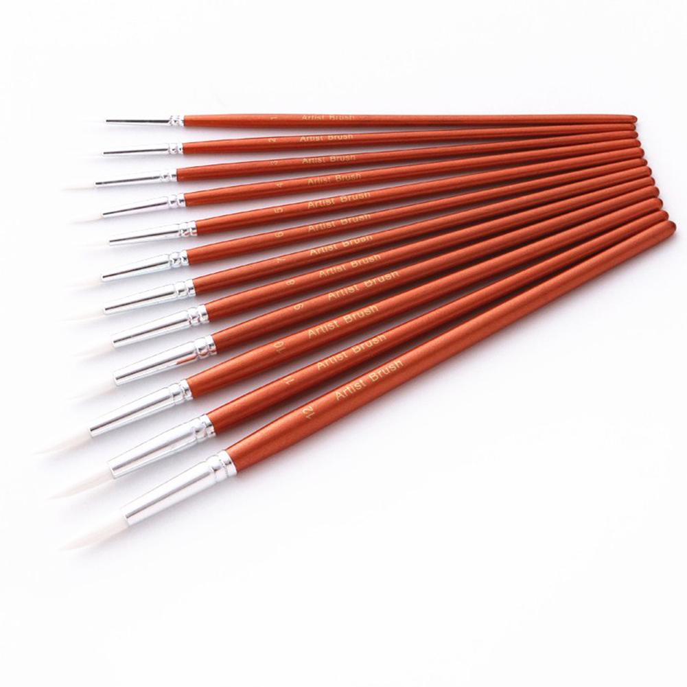 12Pcs/set Round Shape Nylon Hair Wooden Handle Paint Brush Set Tool for Art