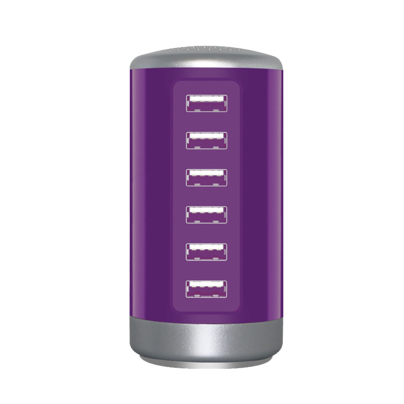 Travel Charger 6-Port USB Smart Charger Station Universal for Multi USB Device Fast Charging for Phones/Tablets Purple - US regulations