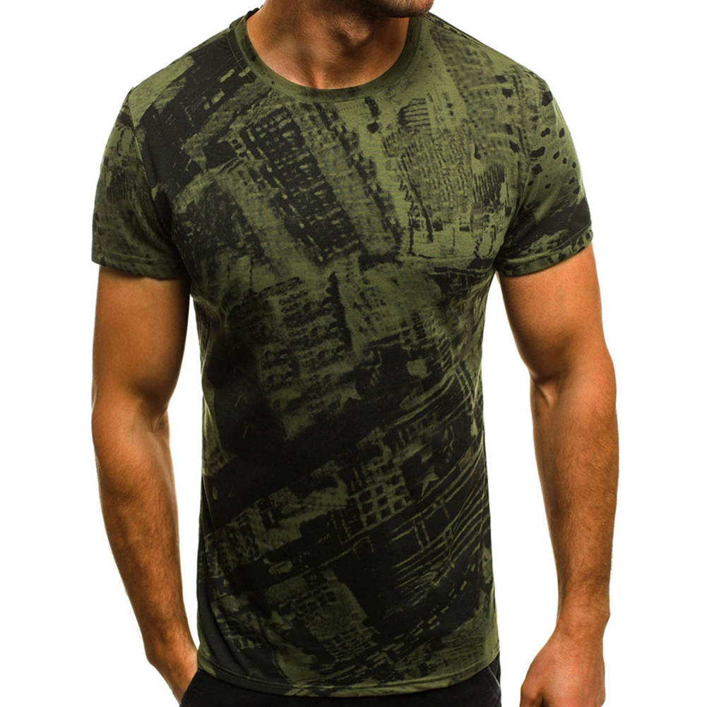 Men Fashion Slim Short Sleeve Round Collar T-Shirt Chic Camouflage Printing Tops