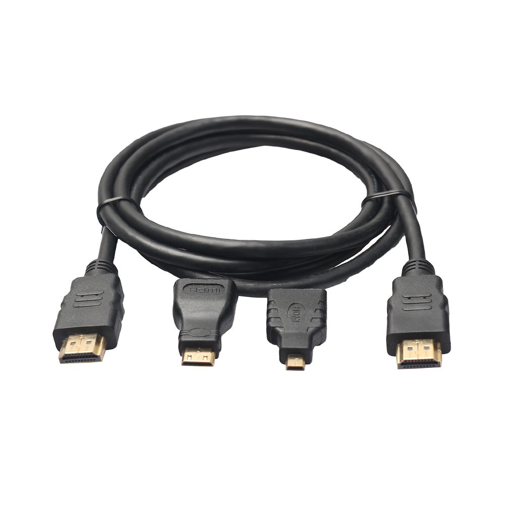 HD 3 In 1 HDMI to HDMI Mini HDMI Micro HDMI Cable V1.4 Gold-plating Adapter Converter for Xbox 360 HDTV 1080P Mobile black