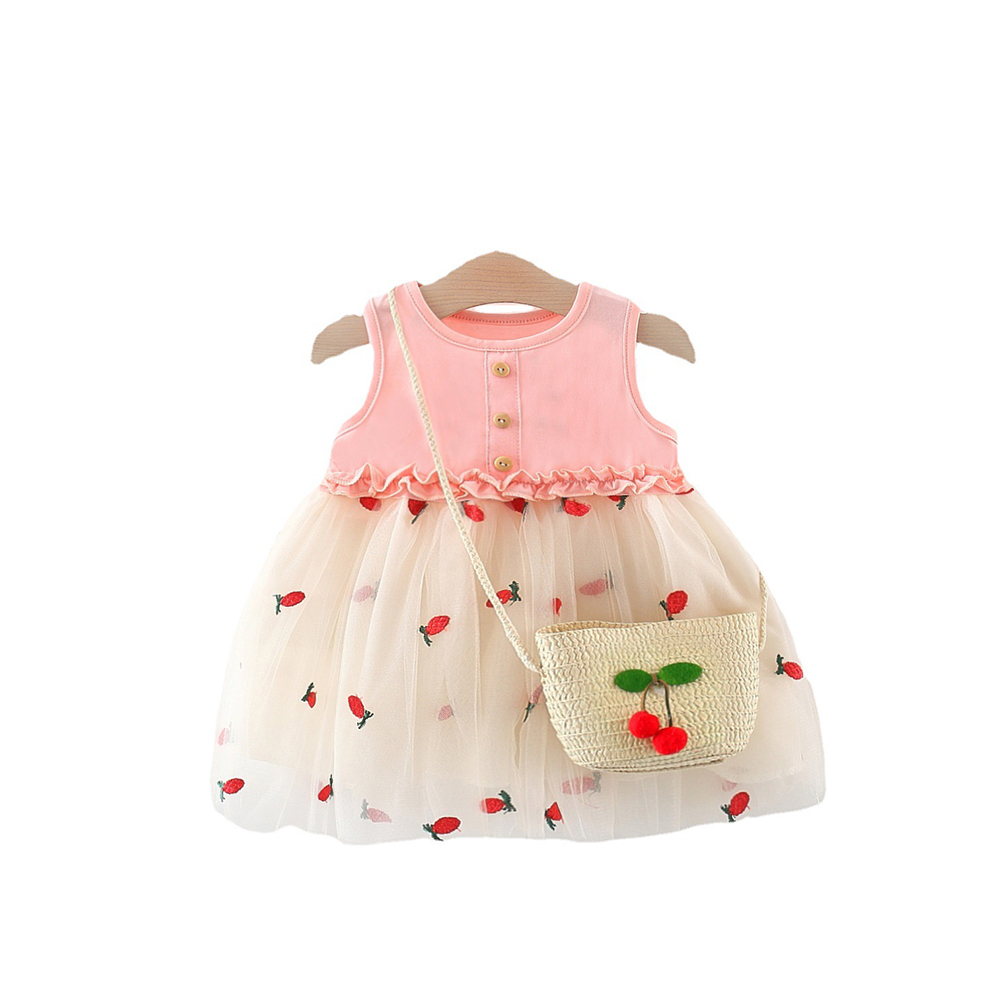 Baby Girls Summer Sleeveless Dress Cute Lace Princess Sundress Casual Cotton Skirt For 1-3 Years Old Girls pink HEIGHT:73CM
