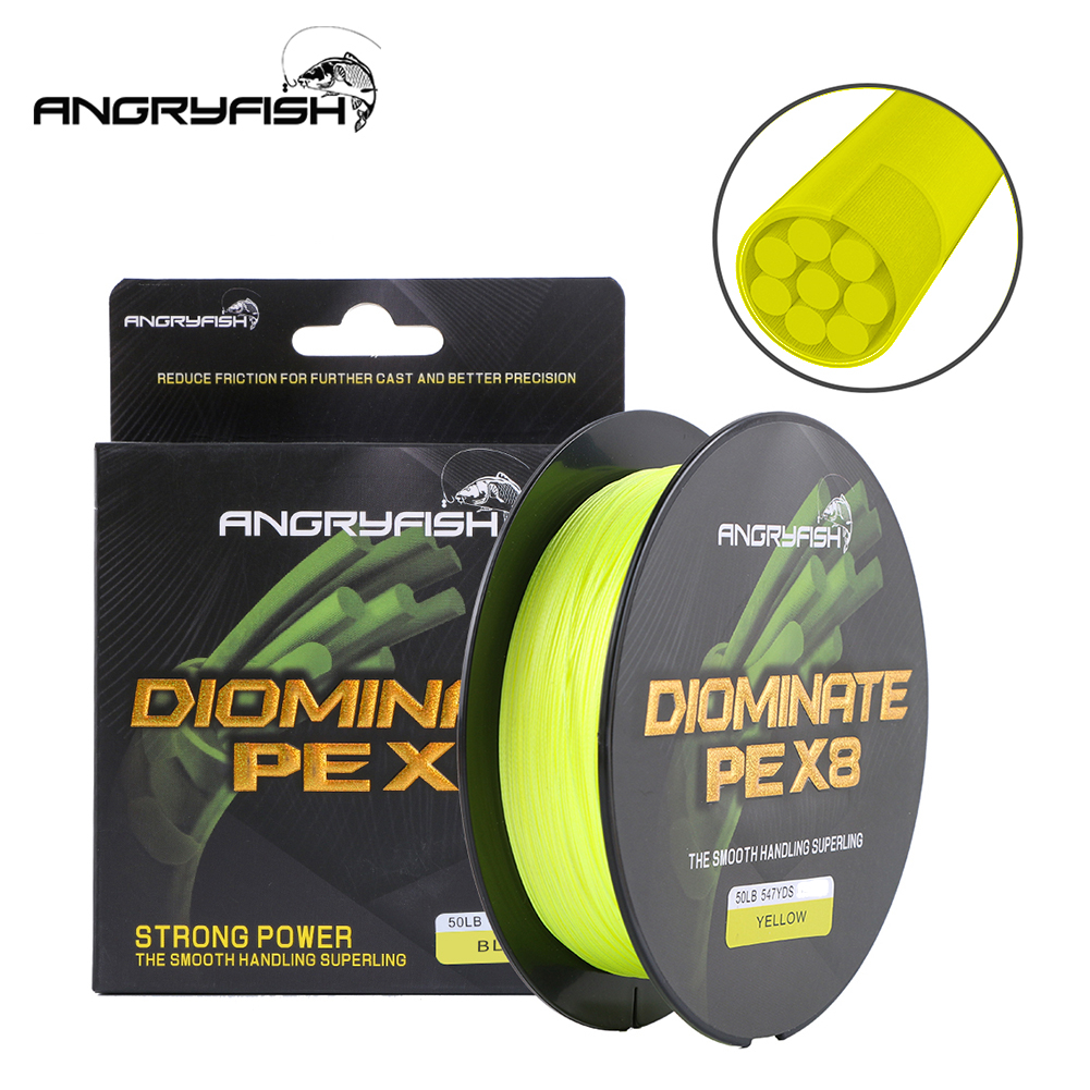 ANGRYFISH Diominate PE X8 Fishing Line 500M/547YDS 8 Strands Braided Fishing Line Multifilament Line Yellow 3.0#:0.28mm/40LB