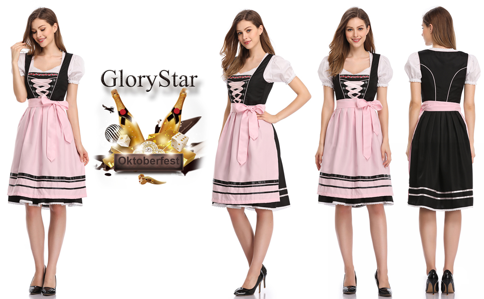 Glorystar Women's German Dirndl Dress 3 Pieces Oktoberfest Costumes