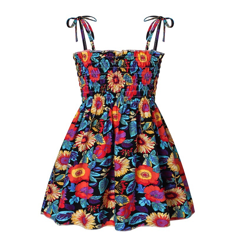Baby Girls Summer Sling Dress Sleeveless Spaghetti Straps Mini Dress Sundress Children Clothing For 1-8 Years Aster flower 2 6-7Y 120