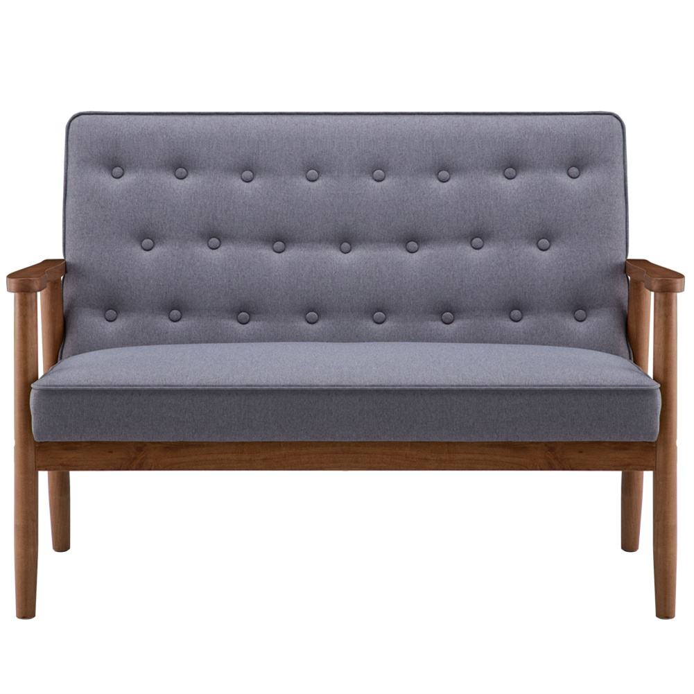 US Wooden Leisure Chair Retro Modern Double Sofa Chair 126 x 75 x 83.5cm Light Grey
