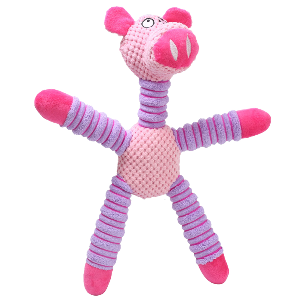 Pet Soft Plush Toy Animals Shape Bite-resistant Sound Squeaky Toys Interactive Supplies For Teeth Cleaning pink pig