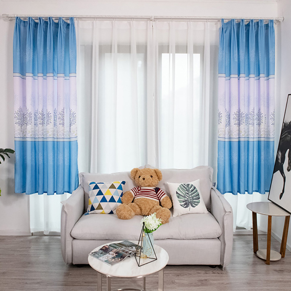 Tree Printing Curtains for Window Drapes Modern Shade Curtain for Living Room Bedroom blue_1 * 2m high hook