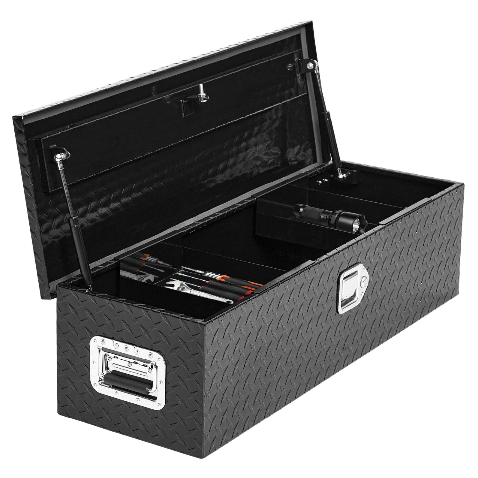 US GARVEE 48 Inch Truck Bed Tool Box Heavy Duty with Sliding Shelf Diamond Plate ToolBox Black