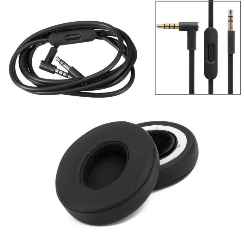 Replacement Ear Pads Cushion+ Audio Cable Cord for Beats by Dr Dre Solo 2 Wired Earphone black