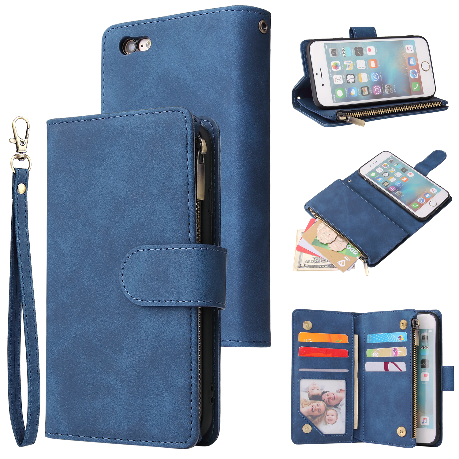 For iPhone 6 / 6S iPhone 6 plus / 6S plus iPhone 7 / 8 iPhone 7 plus / 8 plus Smart Phone Cover Coin Pocket with Cards Bracket Zipper Phone PU Leather Case Phone Cover  iPhone 6 plus / 6S plus