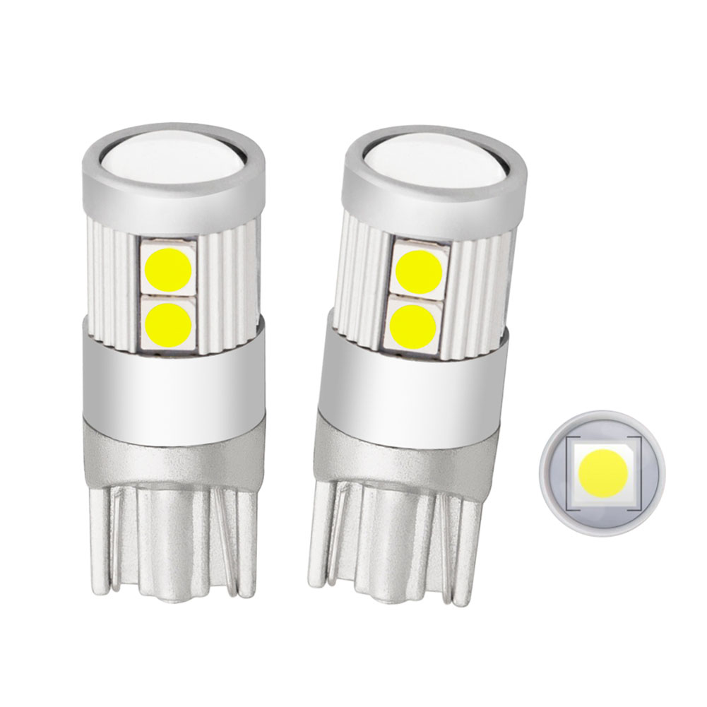 2pcs/set Car Super Bright LED Bulbs T10 9smd Lens Brake Light Turn Signal Indoor Reading Light White light