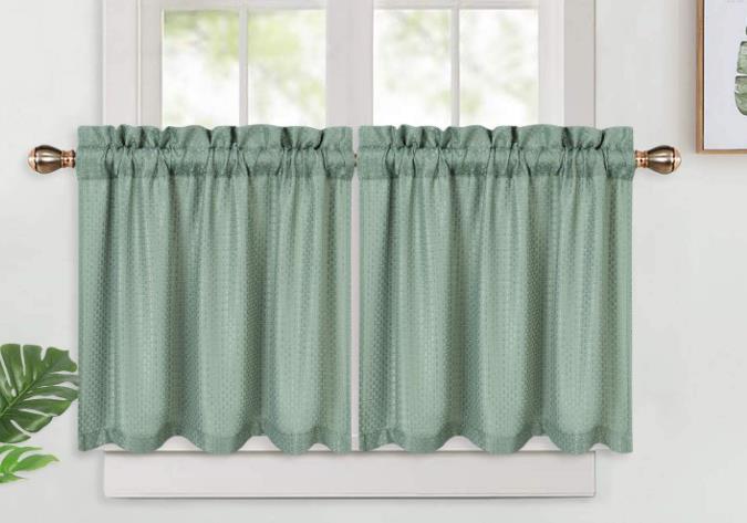 US Waffle Weave Textured Short Curtains Set Waterproof Half Window Tier Curtains sage 30