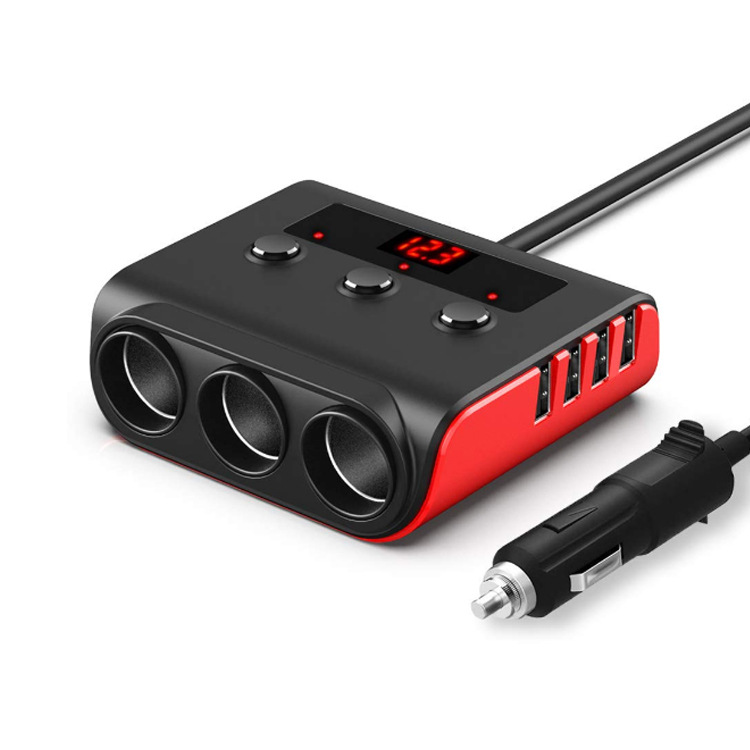 120w Car Cigarette Lighter Adapter Quick Charge 3.0 12v/24v 3 Outlet Power Splitter Dc Outlet With 8.5a 4 Usb Ports black red