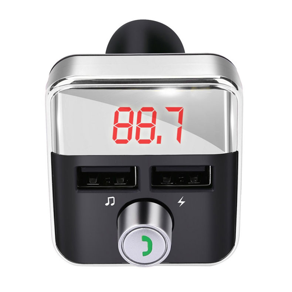 Car Mp3 Player Fm Transmitter Bluetooth-compatible Hands-free Dual Usb Wireless Charger silver + black