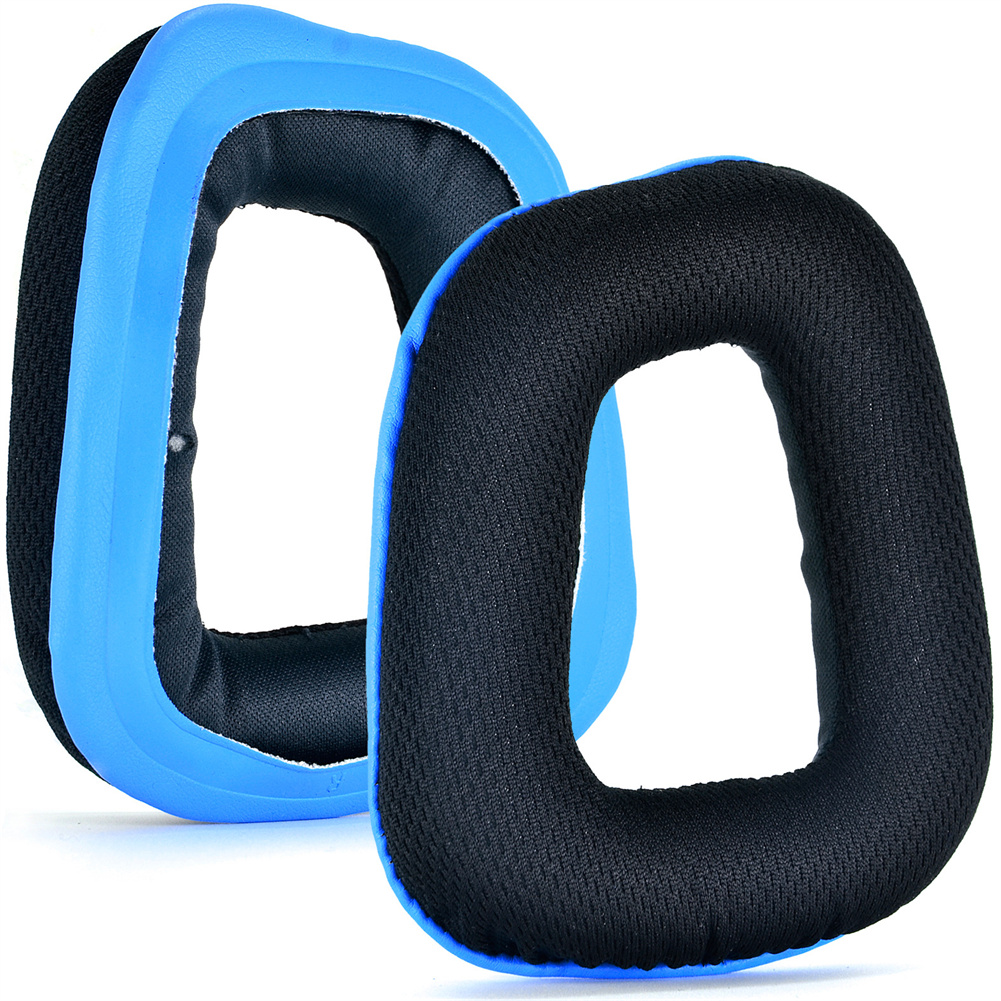 1 Pair Ear Pads Replacement Headset Ear Cups Compatible For Logitech G35 G930 G430 F450 G331 G231 G431 Earmuffs Black and blue mesh Item No. 23A31