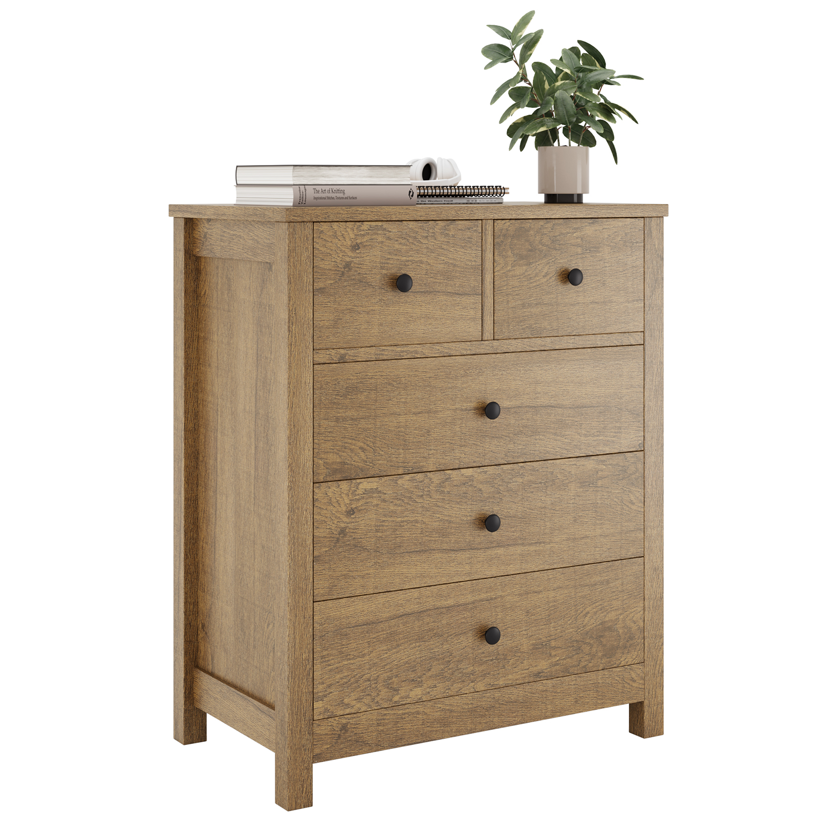 US GARVEE Dresser for Bedroom, Wood Dresser Organizer, 5 Drawer Dresser with Deep Space, Storage Cabinet for Entryway, Hallway, Home Office, Light Brown