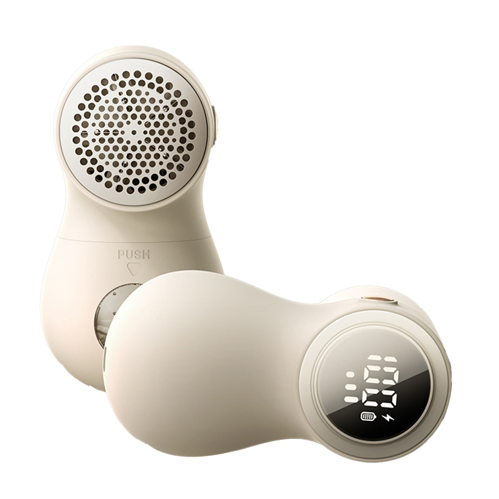 Digital Display Hairball Trimmer, Rechargeable 1200mAh Lithium Battery Lint Shaver, Fabric Shaver, Lint Remover, Portable 6-Blades Sweater Shavers, Pill Remover, For Home Travel beige (1 head) + 1 spare head